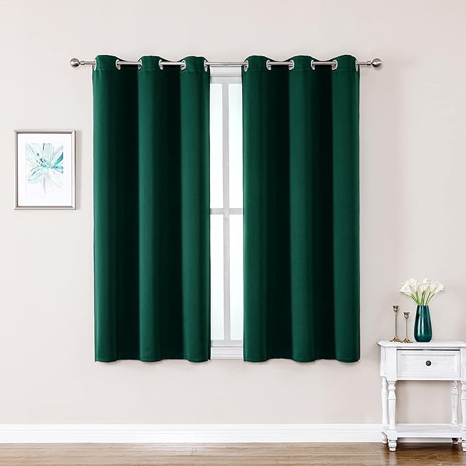 ChrisDowa Small Window Curtains 50 inches Long for Bedroom - Grommet Short Thermal Insulated Room Darkening Curtains for Kitchen (2 Panels, Forest Green, 29 x 50 Inch)-Ruum Studio Home