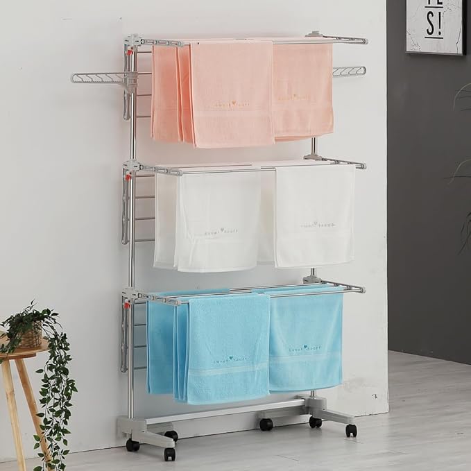 Foldable Laundry Drying Rack with Wheels - 48 Drying Rods, Heavy Duty, Movable, Perfect for Clothes, Duvet, Socks, Bed Linen, Sheets, 6 Wings-Ruum Studio Home