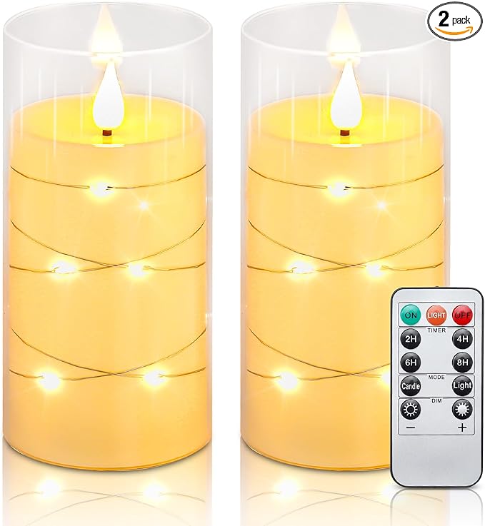 Aignis Flickering Flameless Candles Battery Operated Candles LED Candles with Remote Timer for Home/Wedding/Birthday/Holiday Decor ，Ivory White 3D Flame Set of 2 (D3 xH6 6")-Ruum Studio Home