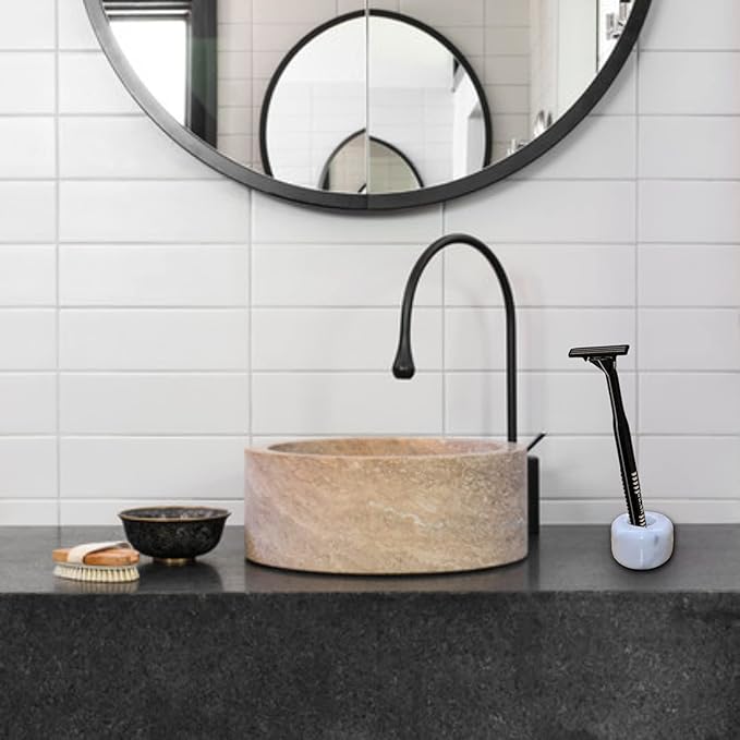 White Marble Toothbrush Stand/Holder - Real Marble Toothbrush Stand - Minimalist Modern Single Tooth Brush Holder. Pack of 2-Ruum Studio Home