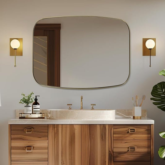 ANDY STAR 30x40” Gold Bathroom Mirror, Oblong Brass Mirror with Stainless Steel Metal Frame, Brushed Gold Oval Vanity Mirror for Over Sink, Modern Anti Rust Wall Mounted-Ruum Studio Home