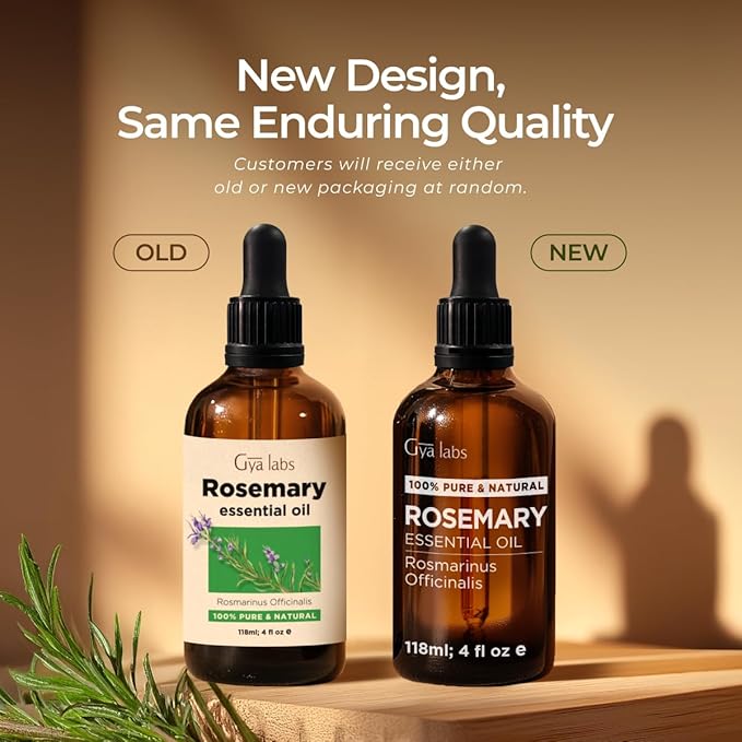 Gya Labs Rosemary Essential Oil for Hair - Huge 4 Fl Oz - 100% Pure Natural Rosemary Oil for Scalp, Diffuser, Skin, Aromatherapy & Candle Making Scent-Ruum Studio Home