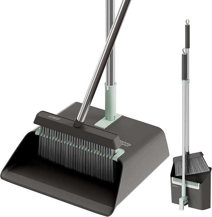 JOYMOOP Black Broom and Dustpan Set with 56” Handle, Upright Angle Design for Pet Hair and Hard Floor Sweeping-Ruum Studio Home