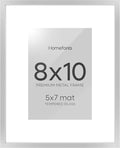 Homeforia Silver Picture Frame 8x10, High End Metal 8 x 10 Photo Frames with Mat 5 by 7 Art, 10x8 Thin Frame Matted to 5x7 inch Print, 10by8 Wall or Tabletop Frames, Tempered Glass, Wall Kit, Set of 1-Ruum Studio Home