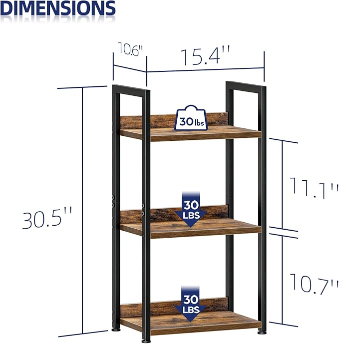 NUMENN Narrow Bookshelf, 3 Tier Bookshelves, Home Office Bookcase Shelf Storage Organizer, Free Standing Storage Shelving Unit for Bedroom, Living Room and Home Office, Vintage-Ruum Studio Home
