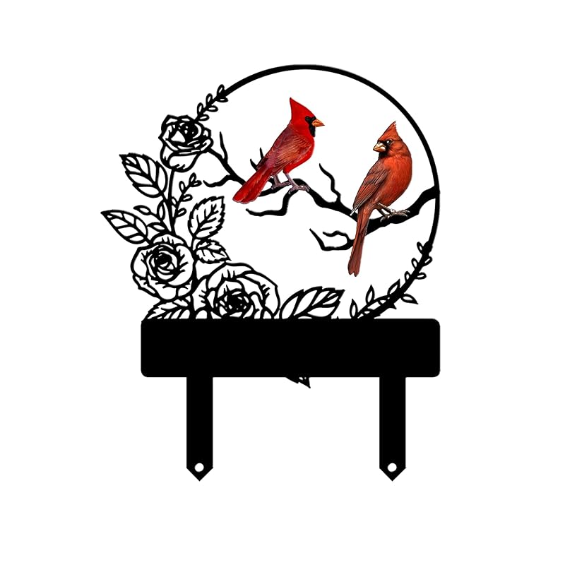Personalized Garden Name Signs with Stake, Custom Red Bird Metal Decor Decorative Outside, Yard Outdoor Art Gift for Mom Grandmother, Patio House Warming Gifts New Home-Ruum Studio Home