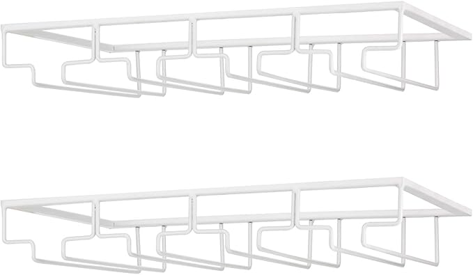 Wine Glass Rack - Under Cabinet Stemware Wine Glass Holder Glasses Storage Hanger 2 Pack Metal Organizer for Bar Kitchen 4 Rows White-Ruum Studio Home
