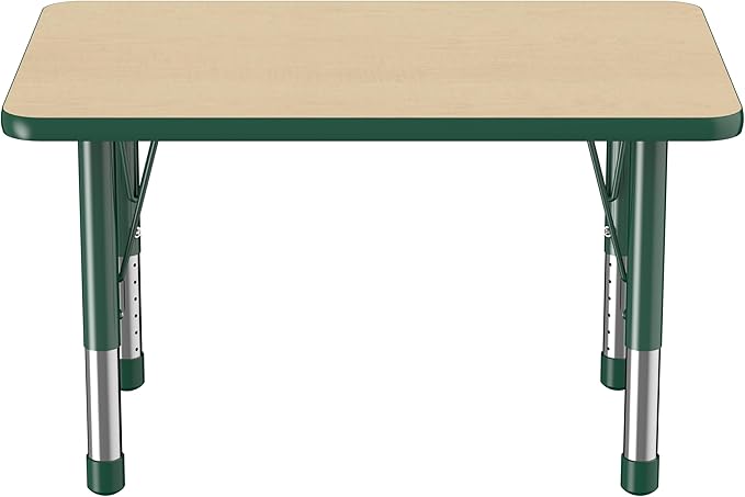 Factory Direct Partners FDP Rectangle Activity School and Classroom Kids Table (24 x 36 inch), Chunky Toddler Leg, Adjustable Height 15-24 inches - Maple Top and Green Edge-Ruum Studio Home