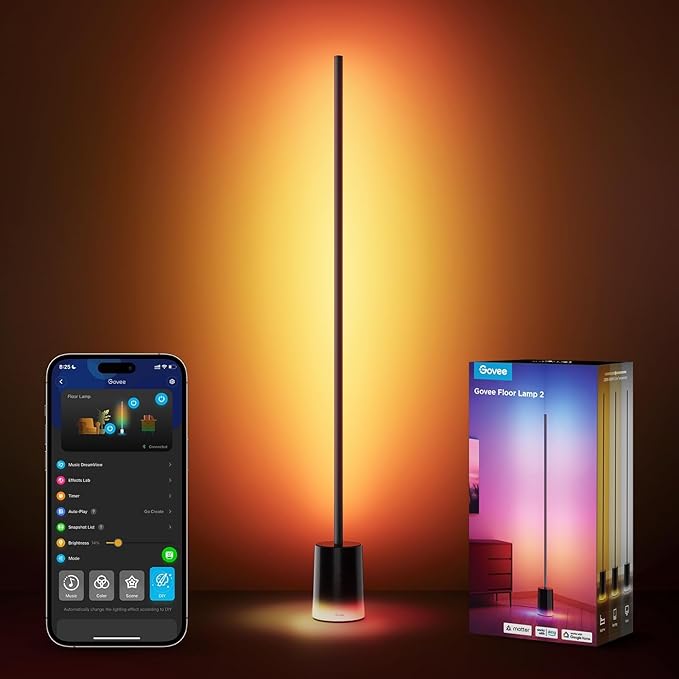 Govee Floor Lamp 2 with Matter, RGBIC, Warm Cool White LED, Alexa Compatible, 1725lm, Music Sync, Scene Modes, Smart Floor Lamp for Living Room, Bedroom, Black(1 Pack)-Ruum Studio Home