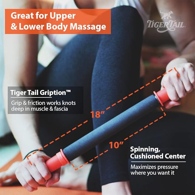 Tiger Tail 18in Massage Stick Portable Roller, Handheld, Deep Tissue Foam Roller, Body Massage and Myofascial Release Tool for Legs, Neck, Calves, Thighs, Shins & Back, The Original 18, Made in USA-Ruum Studio Home