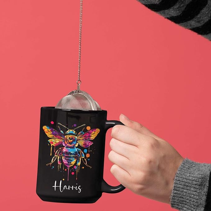 Personalized Black Bee Coffee Cup - Customized Ceramic Mug for Christmas, Gift for Brother Sister - Custom Animal Cup 11oz 15oz, Unique Animal Lover Gift-Ruum Studio Home