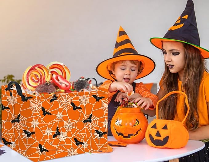 HIYAGON Rectangular Halloween Basket for Boys and Girls Kids Trick or Treat Pumpkin Basket for Halloween Parties Cute Storage Bin Organizer Box Room Decor(Bat spider web)-Ruum Studio Home