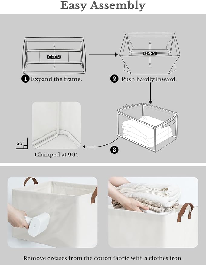 StorageWorks 45L Extra Large Fabric Storage Bins with PU Handles, Storage Baskets for Organizing, Large Laundry Basket, 2-Pack, Beige, 19" L X 13.25" W X 11" H-Ruum Studio Home