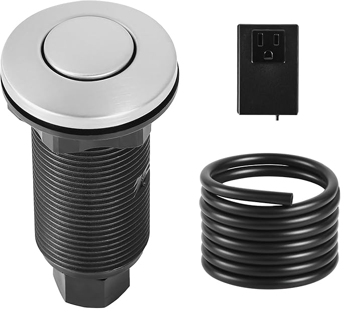 VEVOR Garbage Disposal Air Switch Kit, 3.5" Long Sink Top Air Switch for Food Waste Disposal, Brushed Silver Stainless Steel ON/OFF Air Push Button for Granite, Marble, and Quartz Countertops-Ruum Studio Home