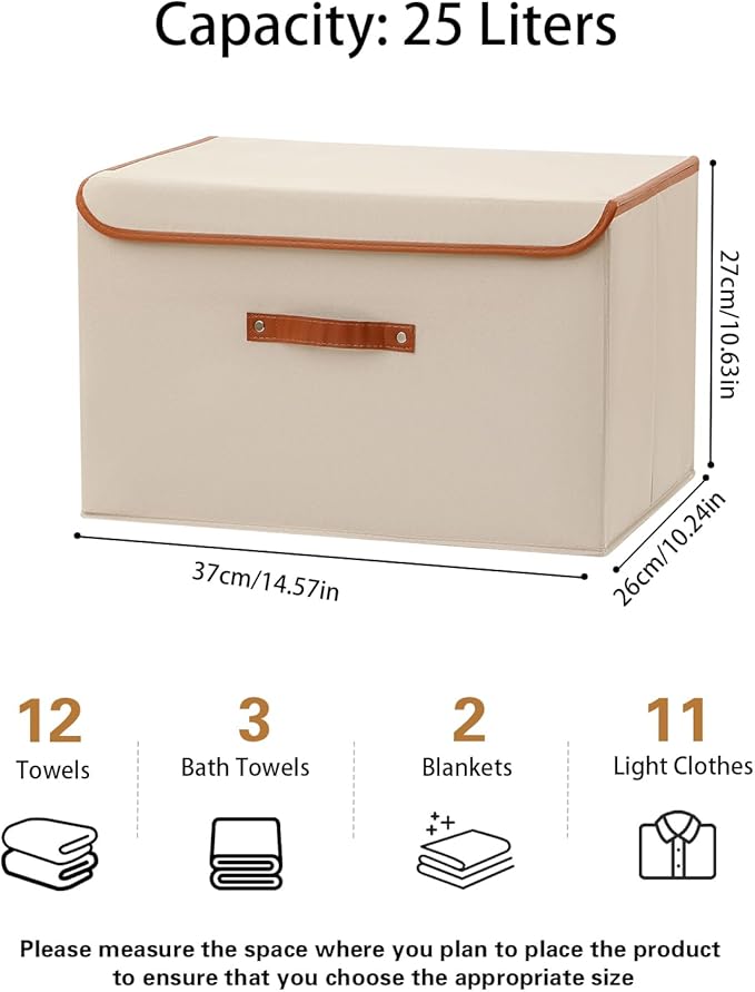 Tuza 2-Pack Large Fabric Storage Bins with Lids, Foldable Storage Boxes with Lids for Organizing, Decorative Storage Boxes with Handles for Home, Bedroom, Closet, Office(Khaki, Medium)-Ruum Studio Home