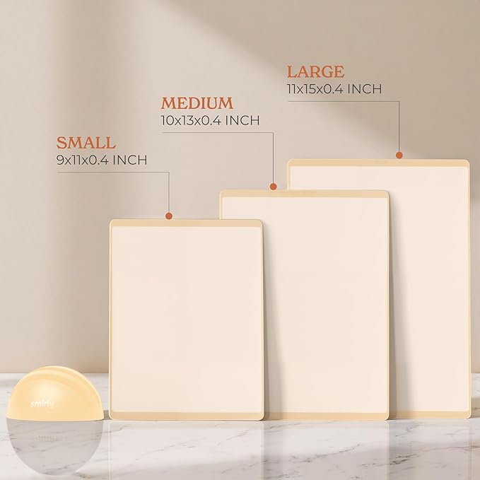 SMIRLY Plastic Cutting Board Set with Holder 3 Pieces, Non-Slip Dishwasher Safe Chopping Boards for Kitchen, Cream White-Ruum Studio Home