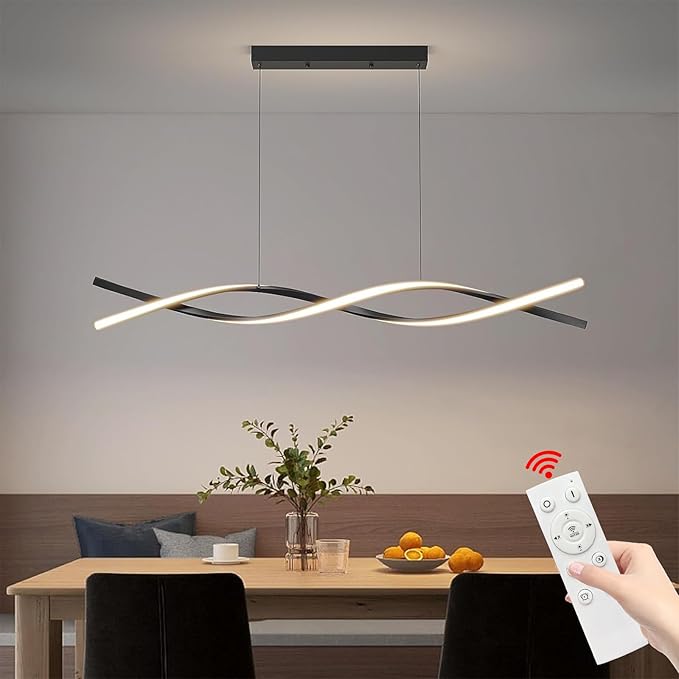 Modern Ceiling Chandelier Light, Acrylic Anti Flicker Pendant Lamp with Remote Control Dimmable 3 Color Mode & Brightness (Warm Cool Neutral Light) for Kitchen Bar Walnut-Ruum Studio Home