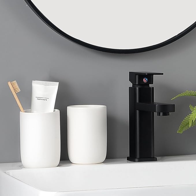 Toothbrush Holders for Bathrooms - 1 Cups Ceramic Toothbrush Toothpaste Holders, White Bathroom Tumbler Cups Reusable Toothbrush Mouthwash Cup, Bathroom Counter Organizer.-Ruum Studio Home