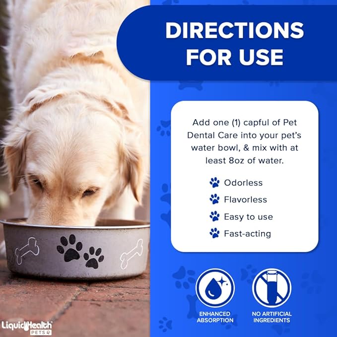 LIQUIDHEALTH Pet Dental Care Water Additive for Dogs & Cats - Fast Acting Pet Bad Breath Freshener, Dog Mouth Wash, Animal Oral Dental Rinse, Plaque & Tartar Teeth Cleaning Solution, USA Made (16 oz)-Ruum Studio Home