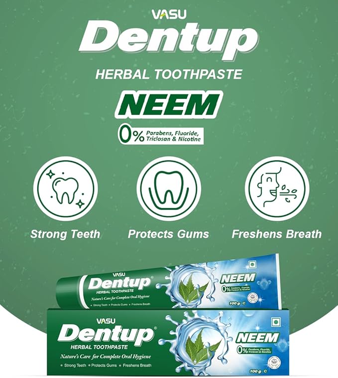 Vasu Dentup Herbal Neem Toothpaste | Ayurvedic Gum Care Toothpaste for Cavity Protection, Gum Strength, Fresh Breath | Fluoride-Free Natural Oral Care – 100g Each (Pack of 2)-Ruum Studio Home