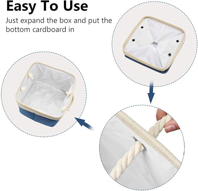 i BKGOO 3Pack Large Foldable Storage Bins，Collapsible Sturdy Cationic Fabric Organizing Storage Basket Cube with Cotton Handles for Home Office Shelf Clothes Toys Khaki-Blue 13×13×13 inch-Ruum Studio Home