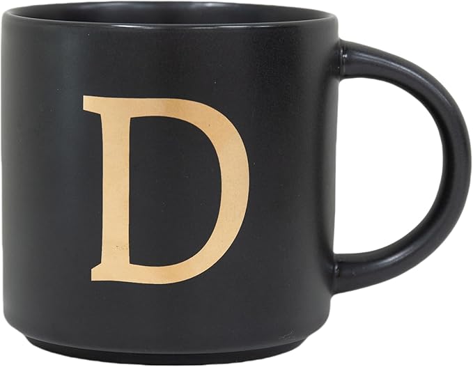 COLLECTIVE HOME - Monogram Ceramic Mugs, 15 oz Golden Initial Black Coffee Cups, Elegant Alphabet Tea Mugs, Elegant Personalized Mug with Gift Box, Unique Mug with Double Side Capital Lette (D)-Ruum Studio Home