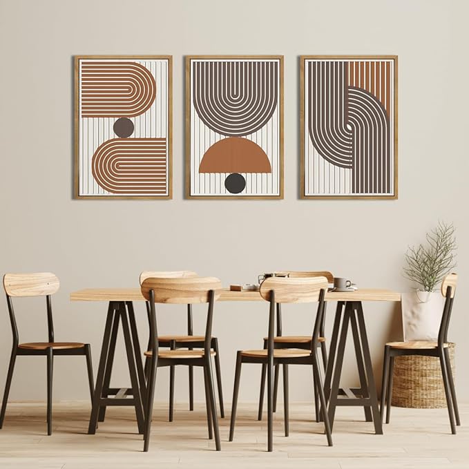 Mid Century Boho Modern Wall Art Set Abstract Geometric Wooden Wall Decor Minimalist Line Neutral Artwork Mid Century Wood Art Decor for Living Room Bedroom Office-16x24Inch x3-Ruum Studio Home