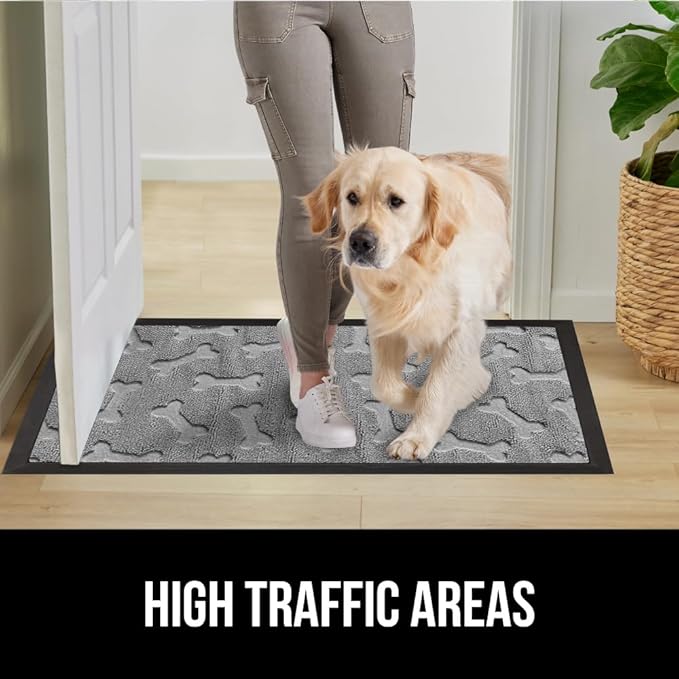 GORILLA GRIP 100% Waterproof All-Season WeatherMax Doormat, 47x35, US Designed Natural Rubber, Stain and Fade Resistant, Low Profile Indoor Outdoor Door Mats, Easy Clean Patio Mat, Light Gray Bones-Ruum Studio Home