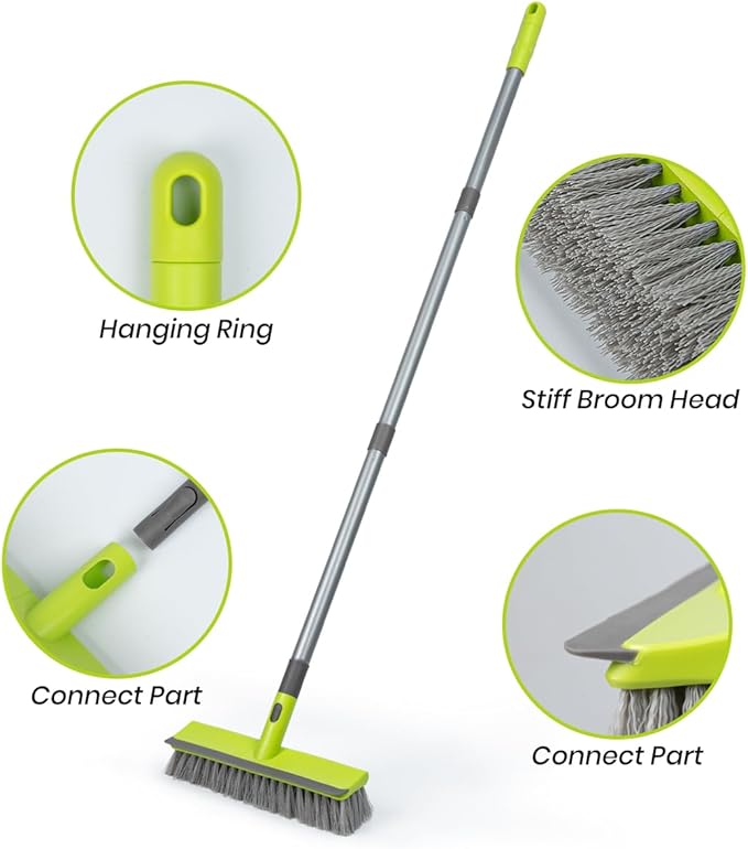 Floor Scrub Brush 2 in 1 Scrape and Stiff Bristle Deck Brush for Cleaning Concrete, Patio, Garage, Kitchen, Carpet and Bathroom 57" Long Handle-Ruum Studio Home