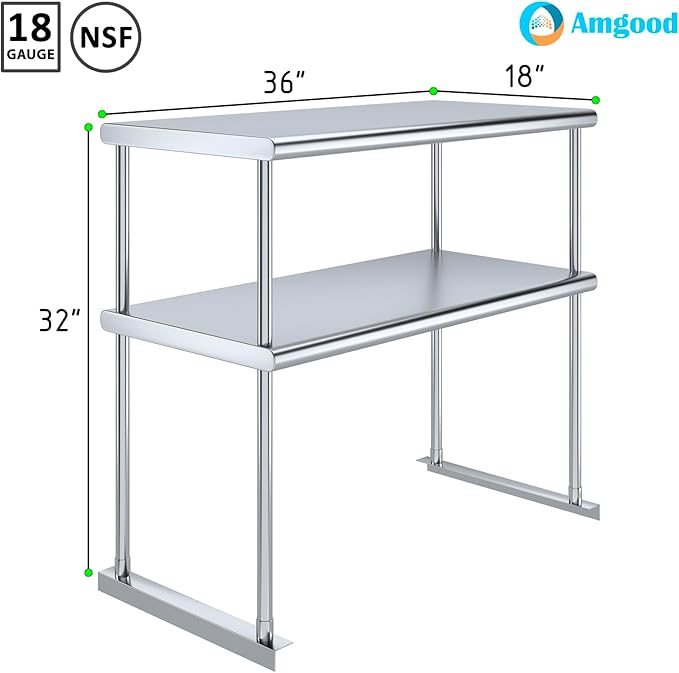 AmGood Double OverShelf Stainless Steel NSF - Many (36" Long x 18" Deep)-Ruum Studio Home