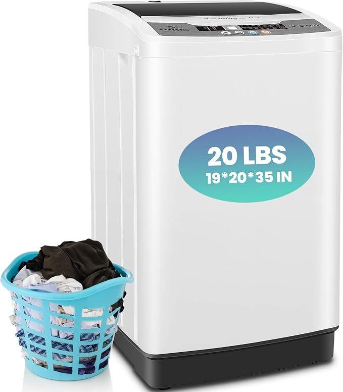 Nictemaw Portable Washing Machine, 20Lbs Capacity Full-Automatic Portable Washer Machine, 2.8Cu.ft Washer and Dryer Combo with 10 Programs 8 Water Levels for Apartment, Dorms, RV-Ruum Studio Home
