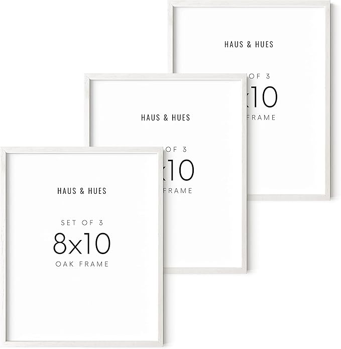 HAUS AND HUES 8x10 Picture Frame Set of 3 - White Picture Frames 8x10, 8 x 10 Wood Picture Gallery Wall, Gallery Wall Frame Set, Wooden Art Frames (White Oak Frame)-Ruum Studio Home