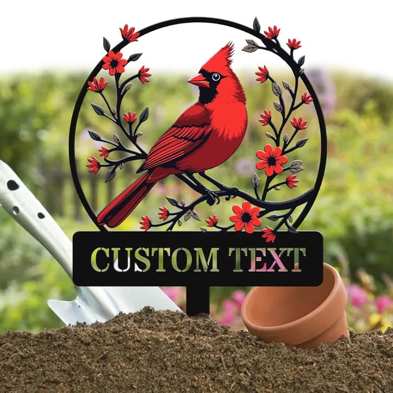 Personalized Name Garden Cardinal Metal Signs with Stake, Custom Family Name Yard Decor for Outdoor Outside, Cardinal Lawn Patio Stake Gardening Enthusiasts Grandmothers Gift-Ruum Studio Home