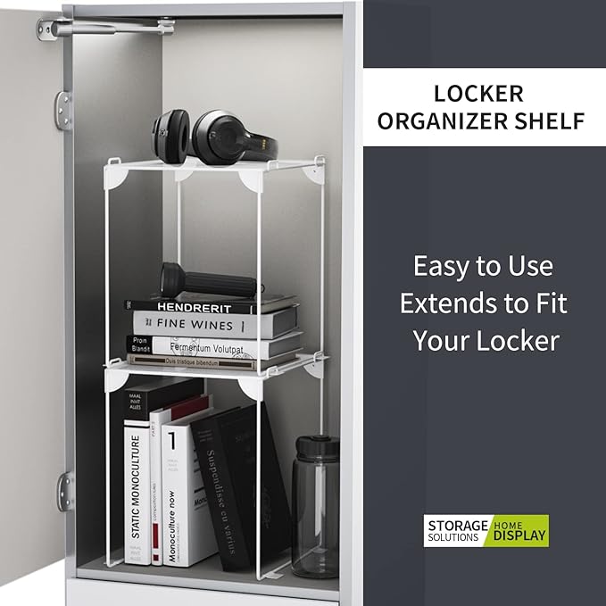 Neudeco Pack 2, Mesh Locker Shelf, Stackable Extra Tall Locker Organizer, Collapsible and Metal Mesh Build, Fits Standard Size, Suitable for School, Work, Kitchen, Bathroom (White)-Ruum Studio Home