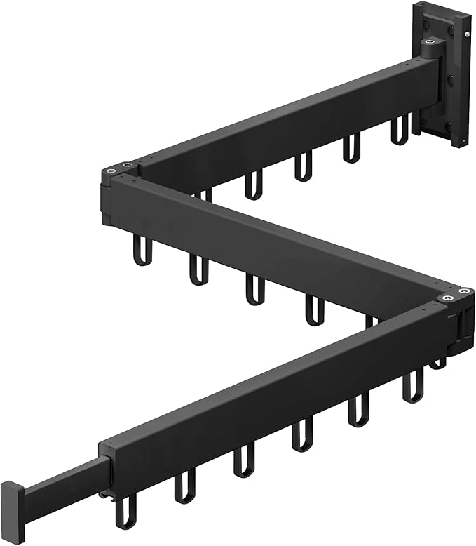 Space Saver Clothes Drying Rack, Wall Mounted, Retractable, Collapsible(Tri-Fold), for Balcony, Bathroom, Black Color-Ruum Studio Home