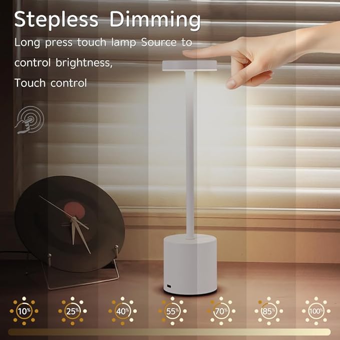 Cordless Table Lamp, 5000mAh Rechargeable Battery Powered LED Desk Lamp, Portable Touch Control Outdoor Table Lamps,3 Color Dimmable Light for Restaurant, Patio, Bedroom, Night Lamp (White)-Ruum Studio Home