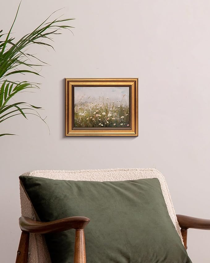 HUARCEY Gold Framed Vintage Wall Art for Living Room Wildflower Field Landscape Decor Aesthetic Mother Day Gift for Mom Oil Painting Flower Wall Print Floral Pictures Canvas Artwork Shelf Decor 8x10in-Ruum Studio Home