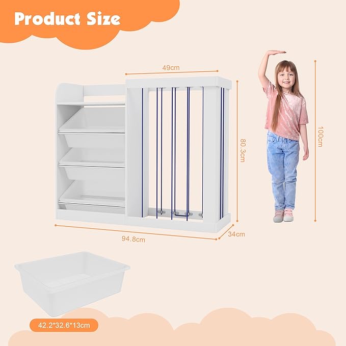 Kids Toy Storage Organizer with 3 Removable Plastic Bins Toddler Montessori Bookshelf with Stuffed Animal Net Holder Baby Bookcase Plush Organizer for Playroom,Bedroom,Kids Room,Classroom,Nursery-Ruum Studio Home