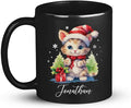 Cute Christmas Cat Cup, Customized Animal Coffee Mug, Gift For Birthday, Personalized Animal Lover Black Cup 11oz 15oz, Custom Xmas Cat Design Mug For Girl-Ruum Studio Home