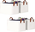 KEEGH Storage Baskets for Organizing, Fabric Storage Bins with Leather Handles, Shelf Baskets for Closet Organization, 15" L x 11" W x 10" H, White, 4 Pack-Ruum Studio Home