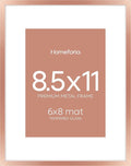 Homeforia 8.5x11 Rose Gold Frame, High End Metal 8.5 x 11 Picture Frames with Mat 6 by 8 inch Photo, 11x8.5 Poster Frame Matted to 6x8 Print, Wall or Tabletop Frame, Tempered Glass, Wall Kit, Set of 1-Ruum Studio Home