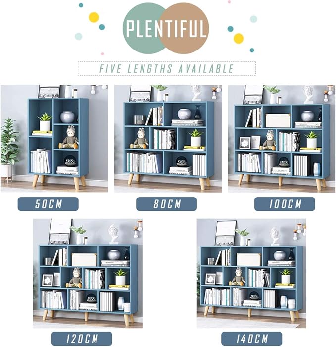 IOTXY Wooden Open Shelf Bookcase - 3-Tier Floor Standing Display Cabinet Rack with Legs, 7 Cubes Bookshelf, Bright Blue-Ruum Studio Home
