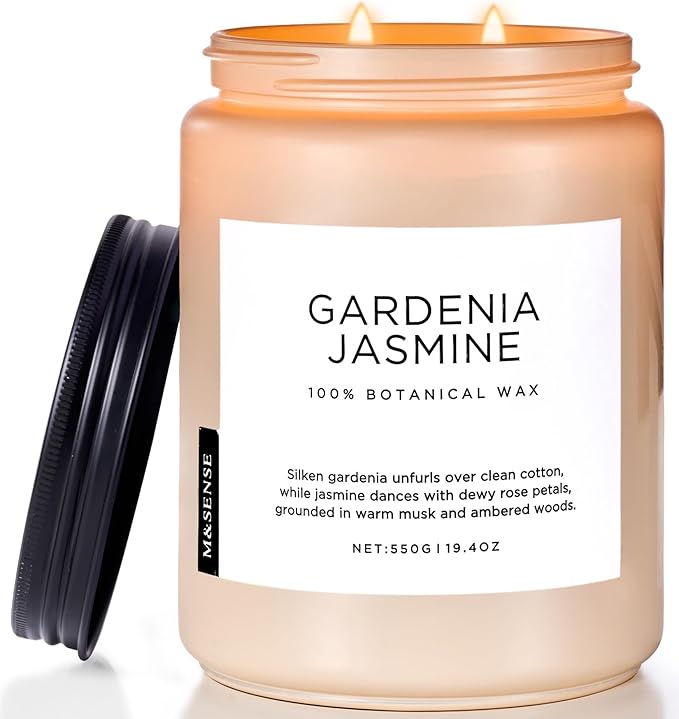 M&SENSE Gardenia Jasmine Scented Candle, 110 Hours Slow Burning Clean Non Toxic 19.4oz 2 Wicks Highly Scented Aromatherapy Candle for Housewarming Gifts, Long Lasting Fragrance for Bath & Office-Ruum Studio Home
