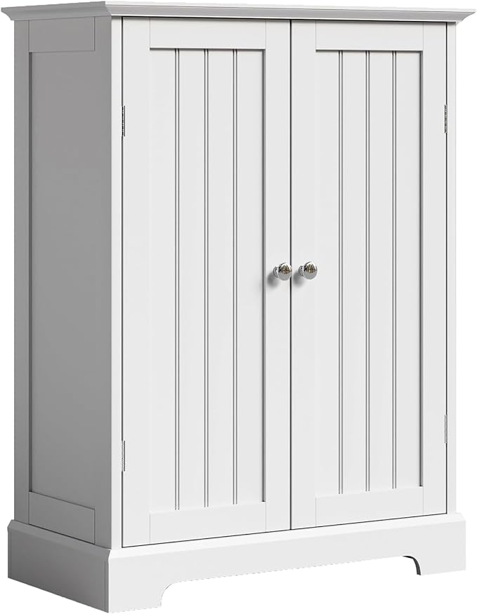 ChooChoo Bathroom Floor Cabinet, Modern Bathroom Storage Cabinet with 2 Doors and Adjustable Shelves, Freestanding Cupboard for Living Room, White-Ruum Studio Home