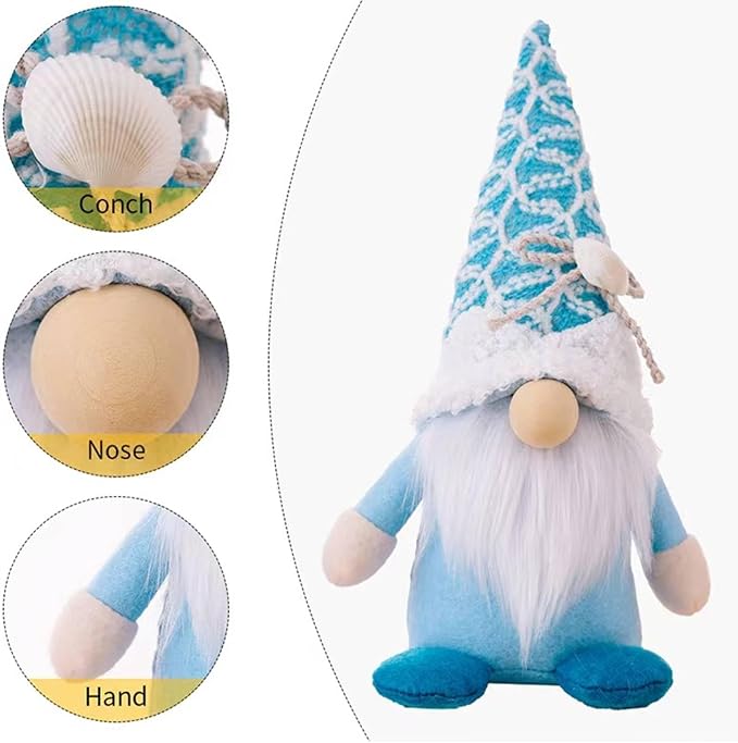 Summer Gnomes Decorations, Beach Gnomes Plush Decor for Home Ocean Day Gnome Tiered Tray Decor Handmade Tomte Swedish Nisse Scandinavian Elf Dwarf,Birthday Gnome Gifts, Blue-Ruum Studio Home