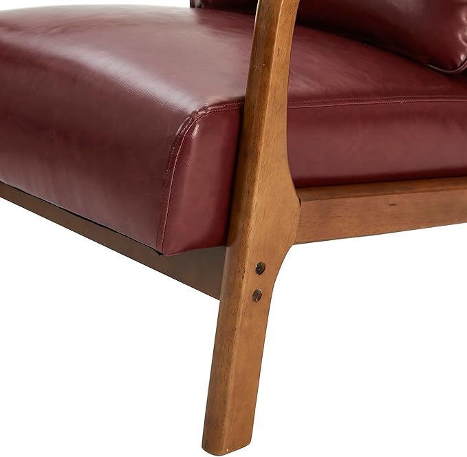 Glitzhome 30.75" H Mid Century Red Accent Armchair, Single Reading Armchair PU Leather Lounge Chair with Walnut Ruberwood Frame-Ruum Studio Home