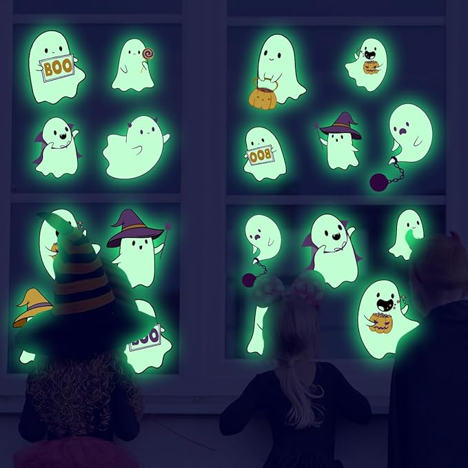 Glow in The Dark Halloween Window Clings Luminous Pumpkin Ghost Window Stickers Decor for Halloween Theme Party Decorations-Ruum Studio Home