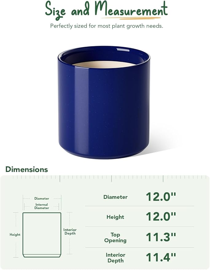 LE TAUCI 12 Inch Pots for Plants, Ceramic Large Plant Pot for Indoor Plants, Mid-Century Modern Flower Planter Pots with Drainage Hole and Removable Plug, Round Planter Pot, Sapphire Blue-Ruum Studio Home
