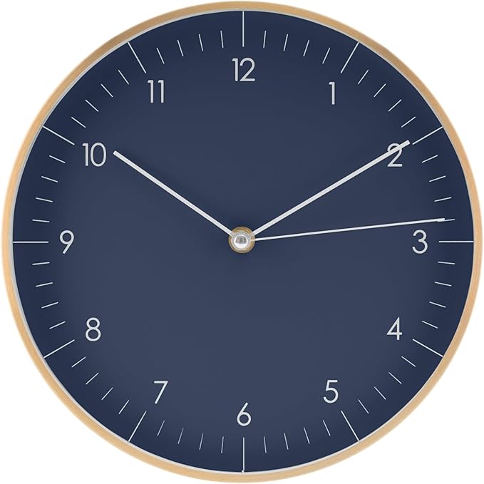 LUUK LIFESTYLE Modern Quartz Wall Clock with Silent Movement, Scandinavian Design, Kitchen and Living Room Clock, Gift idea, Trendy Home Decor, 10 inch, in Dark Blue and Gold-Ruum Studio Home