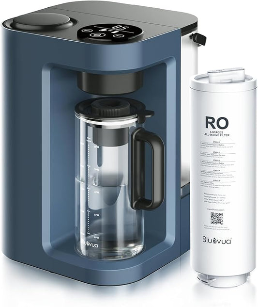 Bluevua RO100ROPOT-Lite(UV) Countertop Reverse Osmosis Water Filter System, 7-Stage Purification with UV and Remineralization, 3:1 Pure to Drain, Portable Water Purifier (Blue)-Ruum Studio Home